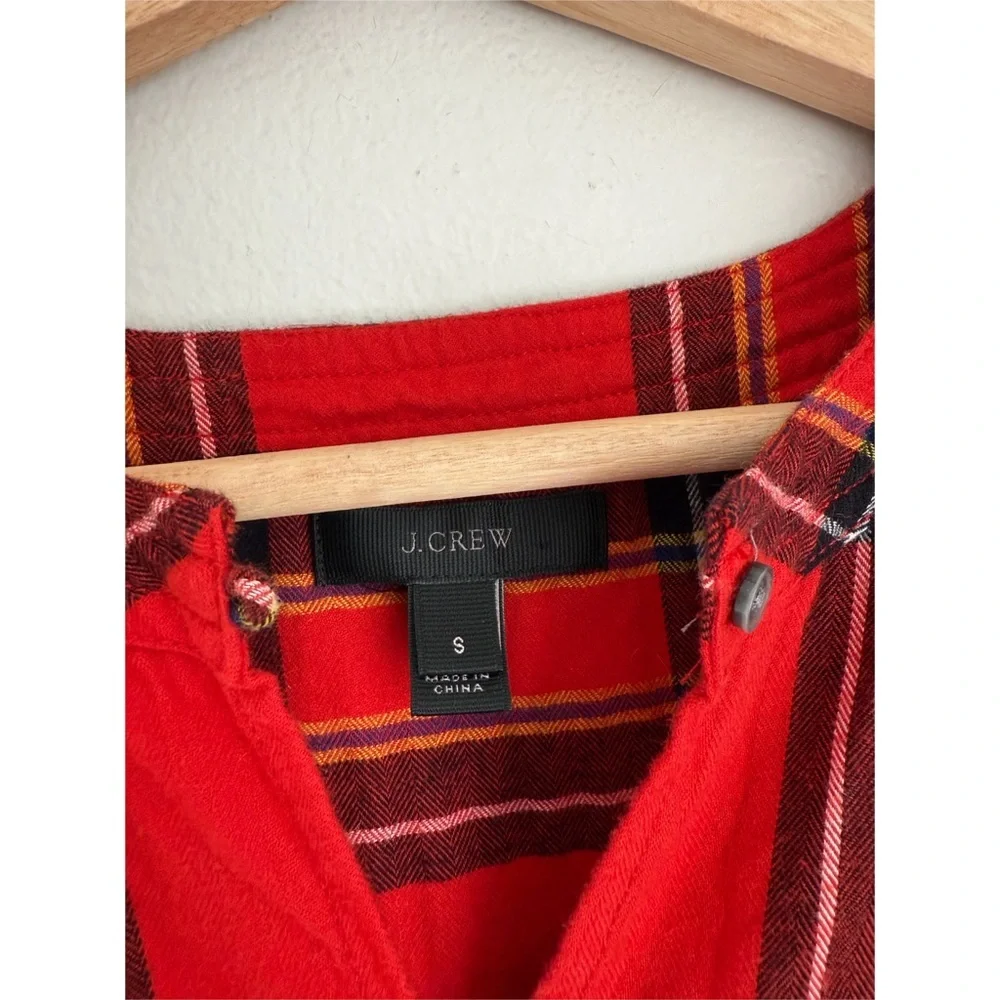 J. Crew • Festive Ruffled Popover Flannel Top in Red Tartan Plaid